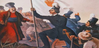 Ελληνική Επανάσταση: Ο Αλέξανδρος Υψηλάντης υψώνει επαναστατική σημαία.