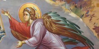 Ὁ Ἄγγελος ἐκάλυψε τό πρόσωπον μέ τάς πτέρυγάς του διά νά μή βλέπῃ κ᾿ ἔφυγε δρομαῖος