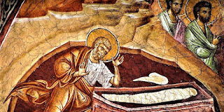 Ἰδού Χριστός ἐγήγερται·εἴπατε σύν τῷ Πέτρῳ τοῖς μαθηταῖς· Ἐν τῷ ὄρει φθάσατε Γαλιλαίας,ἐκεῖ ὑμῖν ὀφθήσεται..